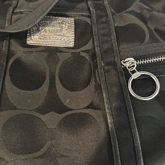 Coach, Poppy Daisy, black signature tote, red lining large - Picture 15 of 16